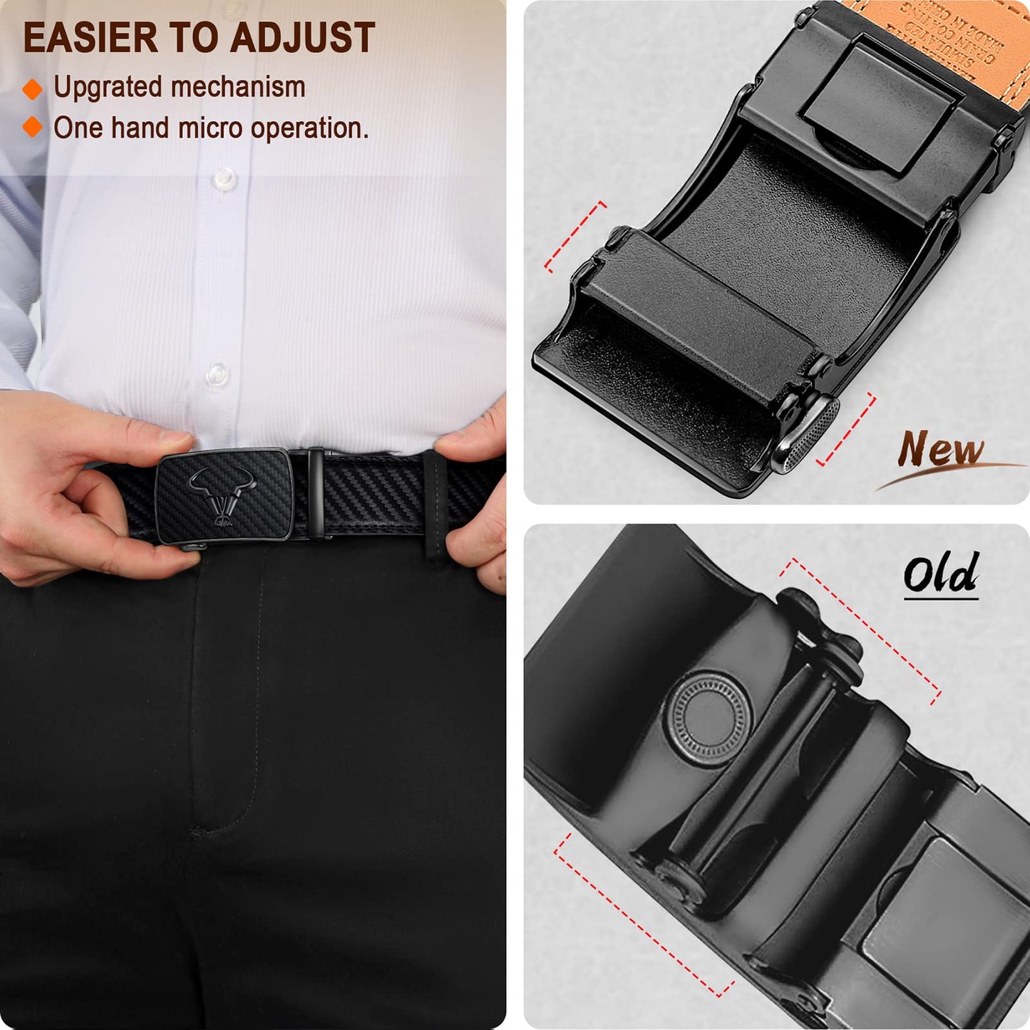 BULLIANT Men's Belt,Brand Ratchet Belt Of Genuine Leather For Gift Men Dress,Size Customized(Black,38"-44" Waist Adjustable)