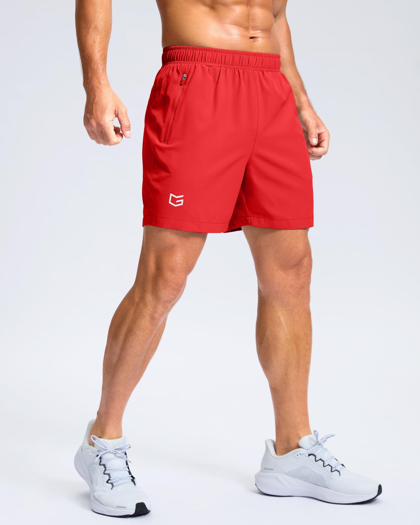 G Gradual Men's Athletic Running Shorts with Zipper Pockets Quick Dry 7"/ 5"/ 9" Workout Gym Shorts for Basketball Hiking(Deep Red,5L)