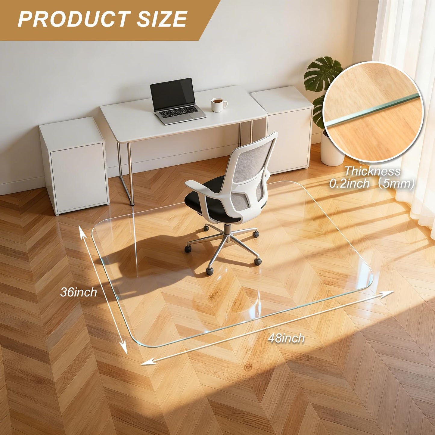 Vicwe Glass Chair Mat for Carpet,32"x48" Tempered Glass Office Chair Mat,1/5" Thick Glass Chair Mat with Rounded and Polished Edges,Smooth Glide for Carpet & Hardwood Floor Protection
