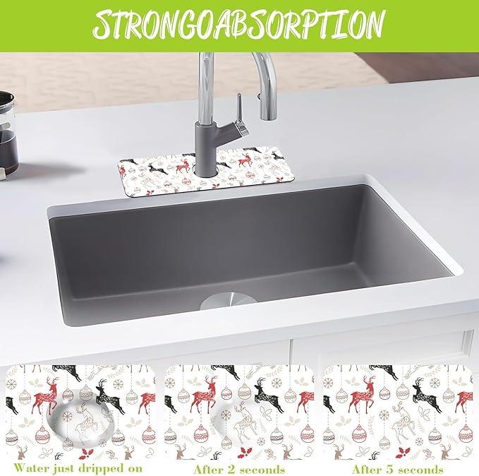 Chrismas Sink Splash Guard Faucet Mat Christmas Absorbent Fast Drying Mat Sink
