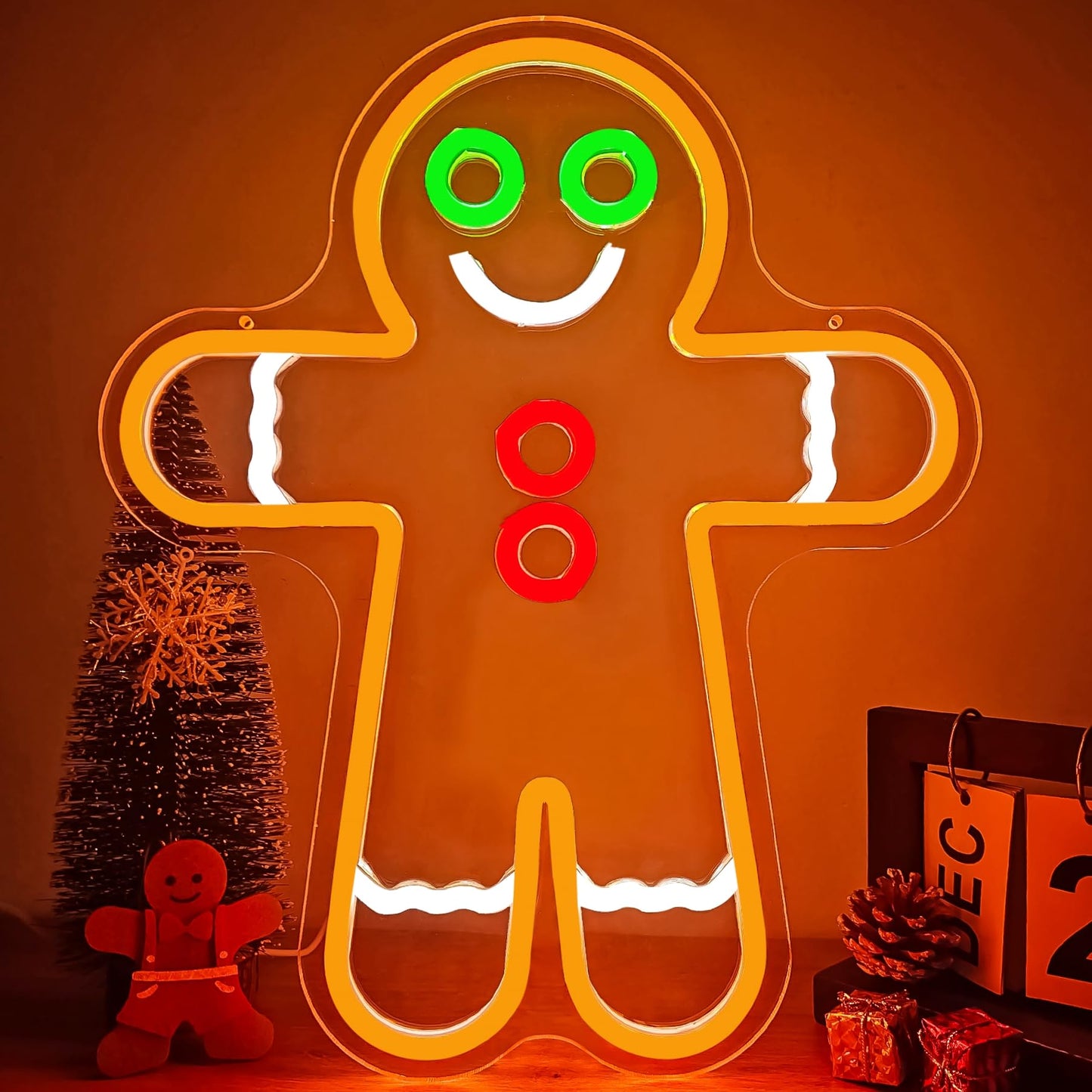 Gingerbread Man Neon Sign for Wall Decor Christmas Neon Signs for Bedroom Dimmable Led Neon Signs Neon Light Sign for Bedroom Living Room Home Christmas Decor Gift for Children Kids