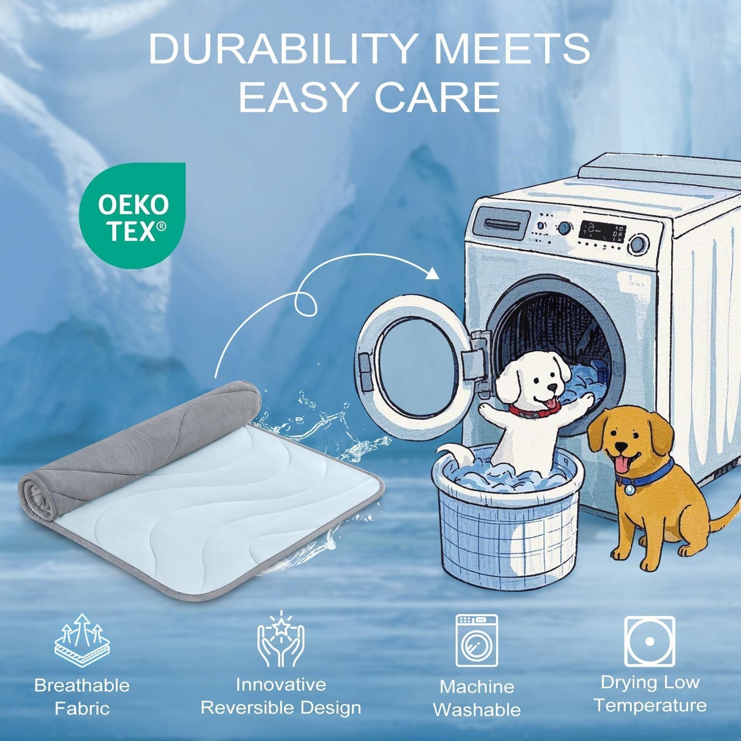 Cozyide Dog Cooling Mat, Q-Max>0.45 Thin Breathable Cooling Mat for Large Dogs, Washable Reversible Dog Pad for Four Seasons, 36" L x 23" W, Ocean Blue