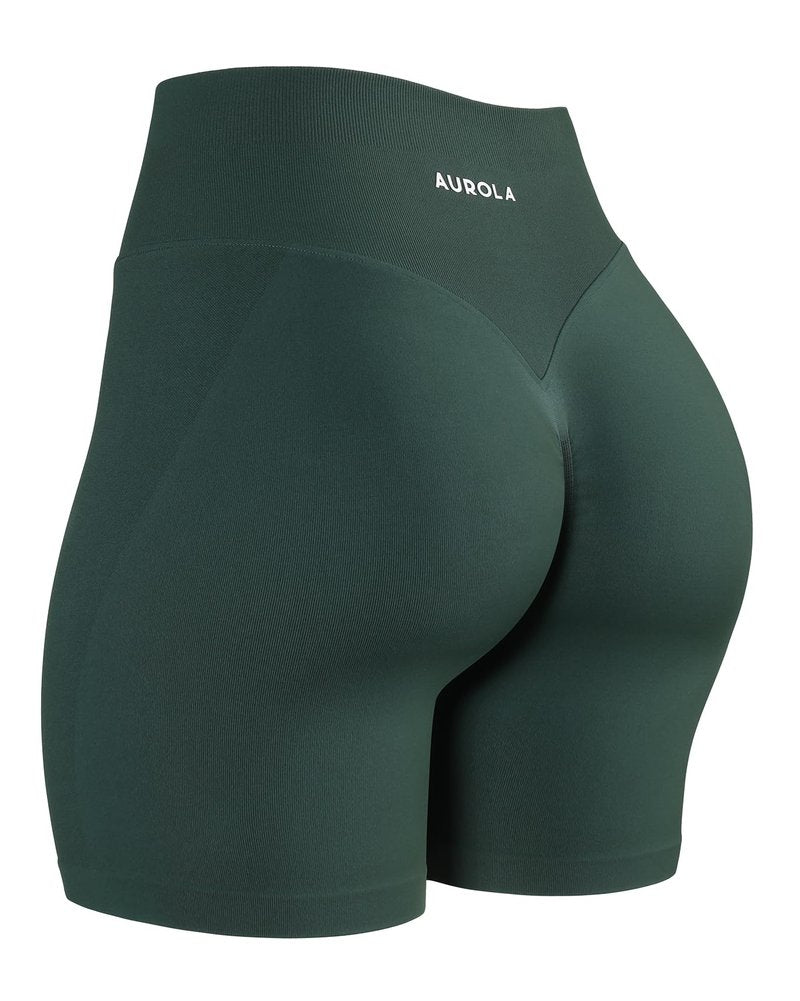 AUROLA Impressive Collection Workout Shorts for Women,High Waisted V-Shape Seam Gym Embossed Logo Athletic Fitness Short(Eden Green,M)