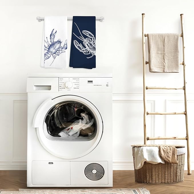 Vintage Lobster Coastal Beach Kitchen Towels, Nautical Dish Tea Towel Drying