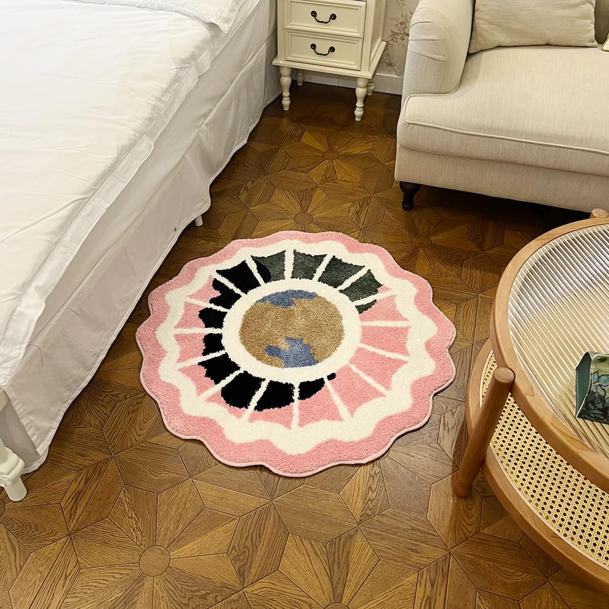 LAKEA Pink Round Tufted Rug Soft Thick Plush Educational Non-Slip Durable Easy Clean Bedroom Friendly Global Decor (35.4X35.4 inch)