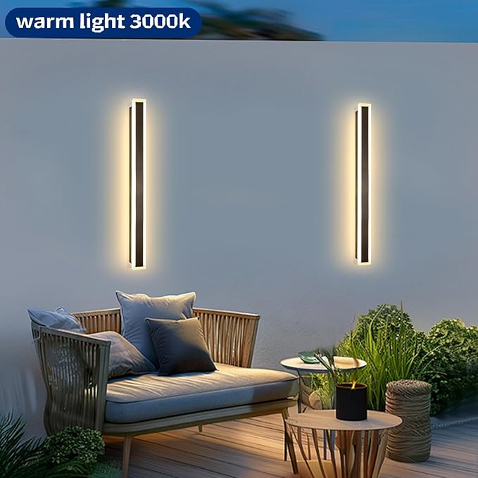 Modern Outdoor Wall Lights, 2 Pack 31.5 inch Exterior Sconces Wall Lighting 3000K LED Modern Outdoor Lights IP65 Waterproof Linear Exterior Wall Light for Garage Porch Patio