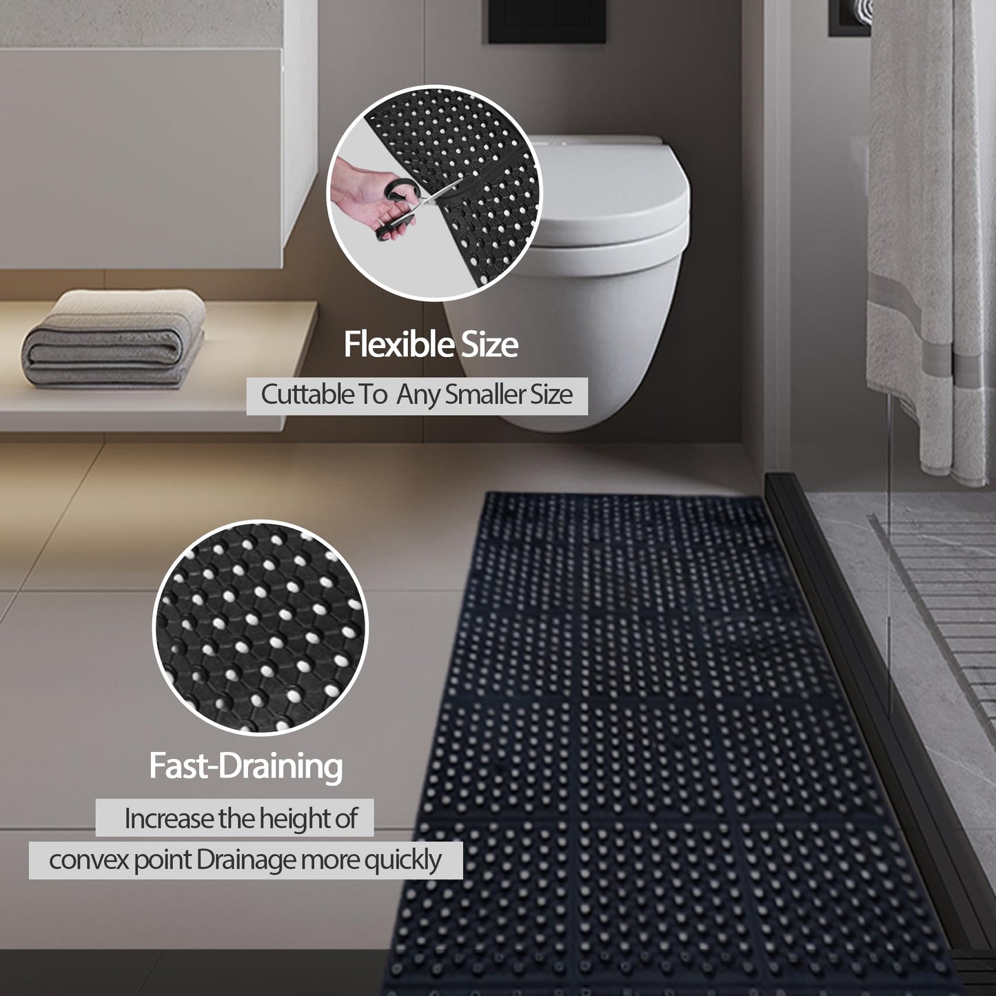 tonchean Rubber Floor Mat with Drainage Holes 83x36x0.4in Commercial Anti-Fatigue Rubber Mat with Non-Slip Backing Heavy Duty Drainage Floor Mats for Commercial Restaurant Kitchen Bar Use Wet Area