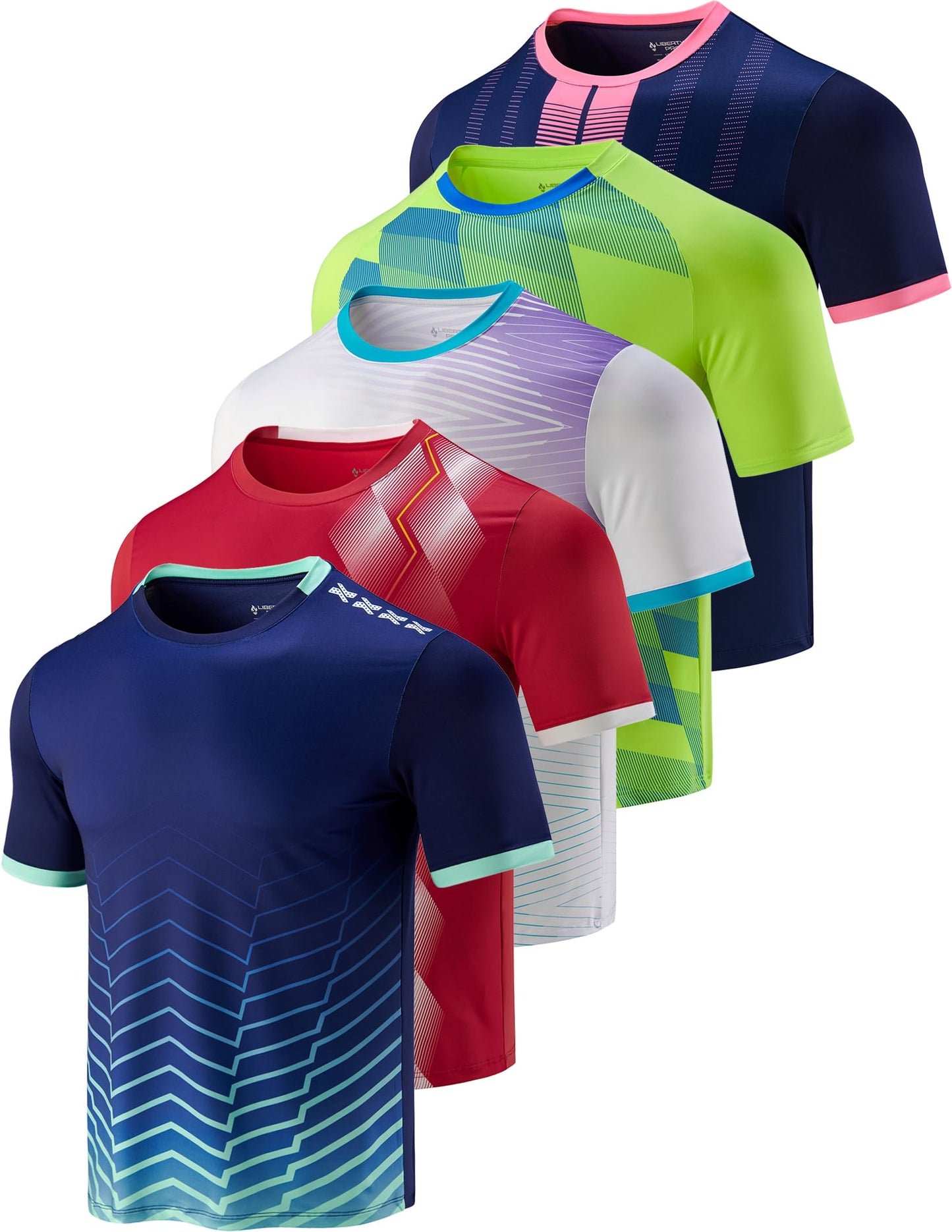 5 Pack Men’s Active Quick Dry Crew Neck T Shirts | Athletic Running Gym Workout Short Sleeve Tee Tops Bulk (Set 13, XX-Large)