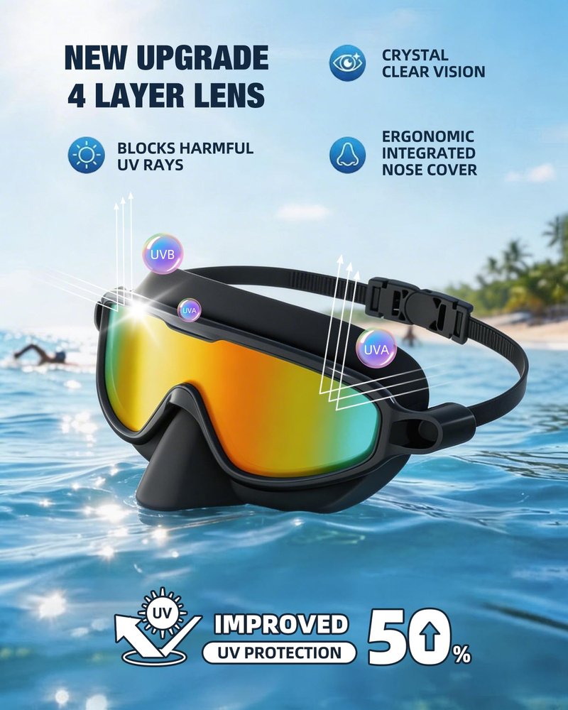 Aegend Swim Goggles Adult with Nose Cover 2 Pack, Anti-Fog UV400 No Leak Goggles for Men Women, Clear View Swimming Goggles