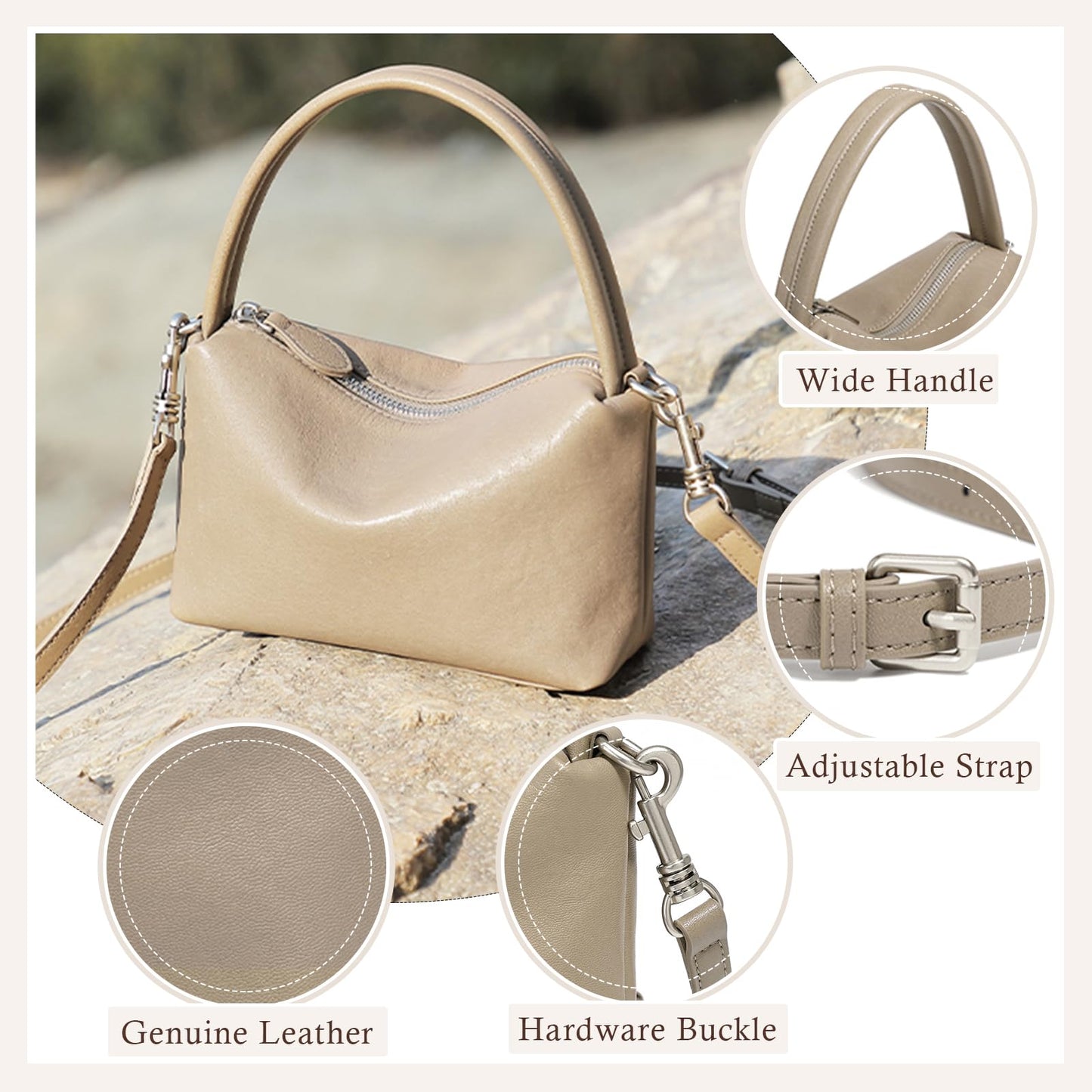 MFFOR Genuine Leather Small Purse, Hobo Crossbody Bags for Women, Slouchy Shoulder Bag, Designer Handbags for Daily Use (Gray)