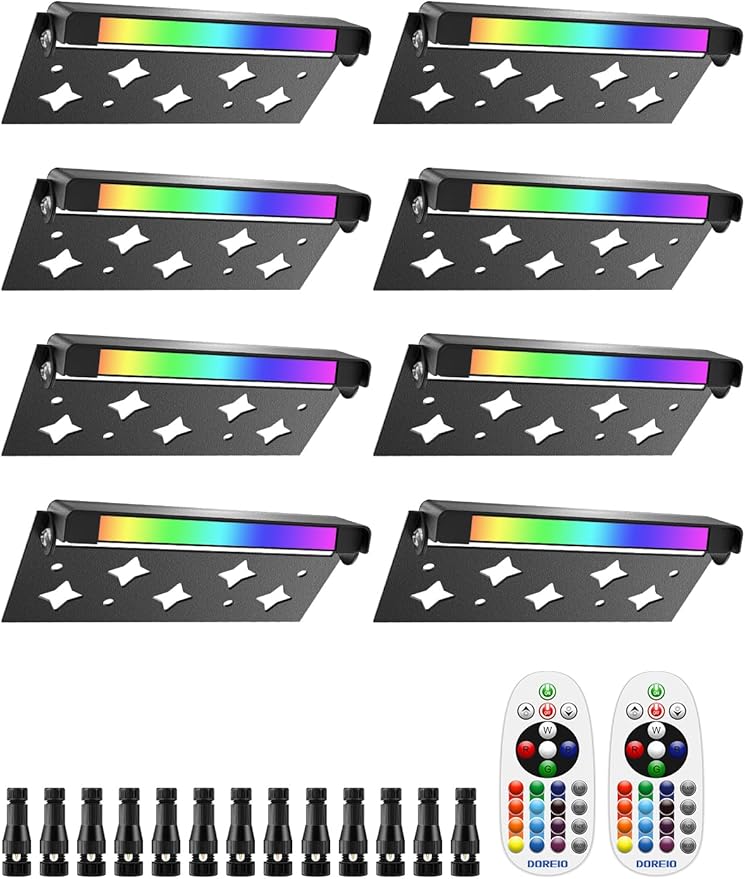 5W RGB Retaining Wall Lights 7 inch LED Hardscape Lighting Color Changing Low Voltage Landscape Paver Lights 12V 24V Step Lights Outdoor IP66 Waterproof Stair Lighting (8 Pack+Connectors)