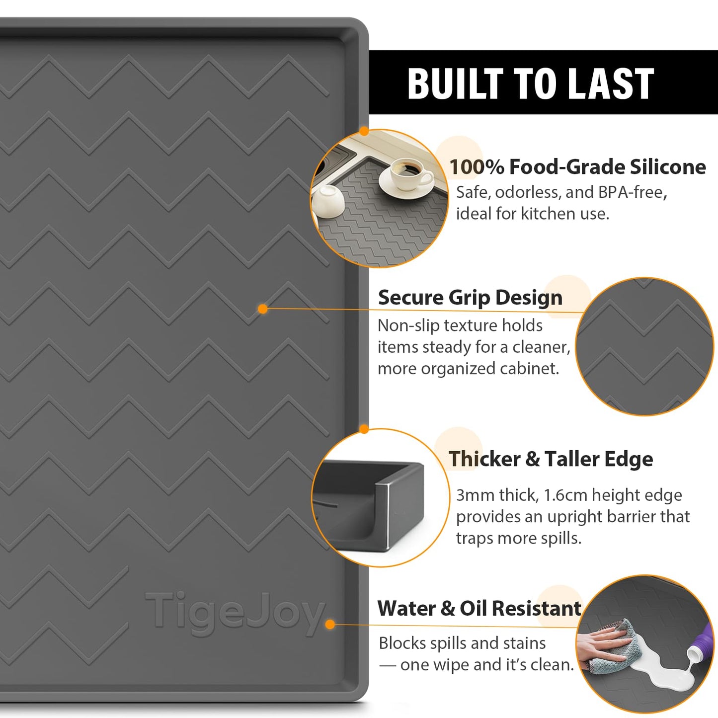 TigeJoy 34" x 22" Under Sink Mats for Kitchen Waterproof, Leak-Proof Silicone Mat Sink Protector and Cabinet Liner, Kitchen Essentials Organizer and Storage, Boot or Shoe Tray, Pet Feeding Mat