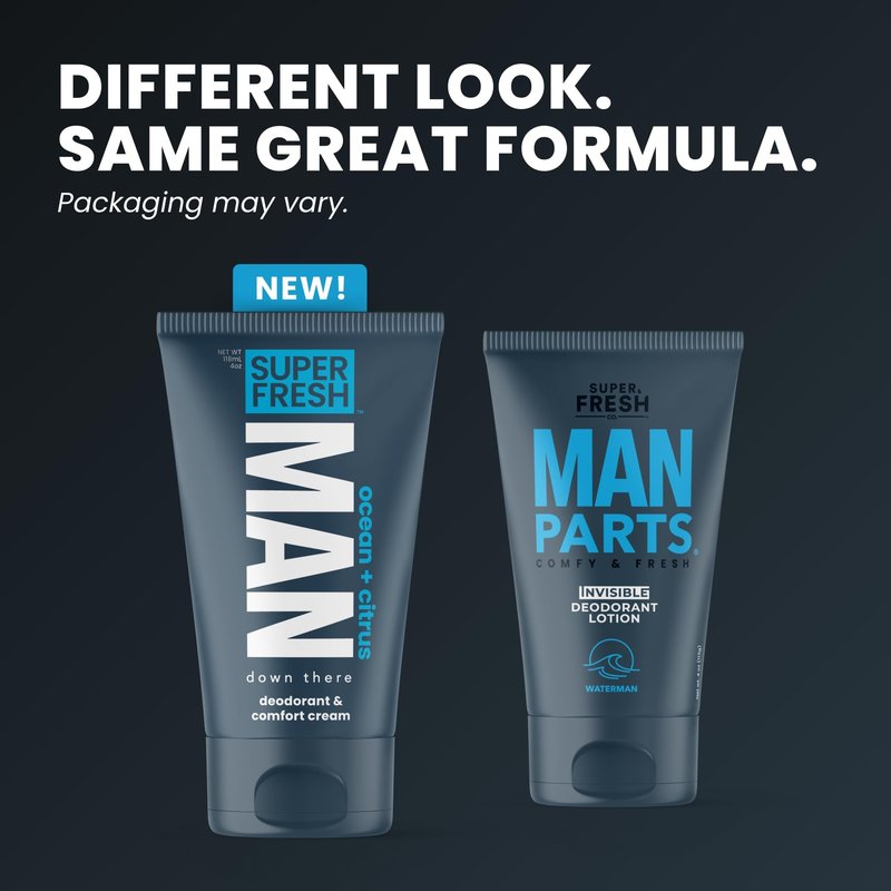 Super & Fresh Co. Ball Deodorant Lotion for Men Aluminum Free Hygiene Cream for Groin Butt and Body Controls Odor Reduces Chafing Twin Pack 4 oz Tubes for Daily Freshness Comfort and Sweat Protection