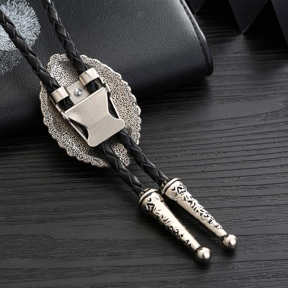 Bjesinmo Leather Bolo Tie with Black Olive Stone Pendant Western Neck Ties for Men Vintage Cowboy Necktie Turquoise American Style Fashion Accessories