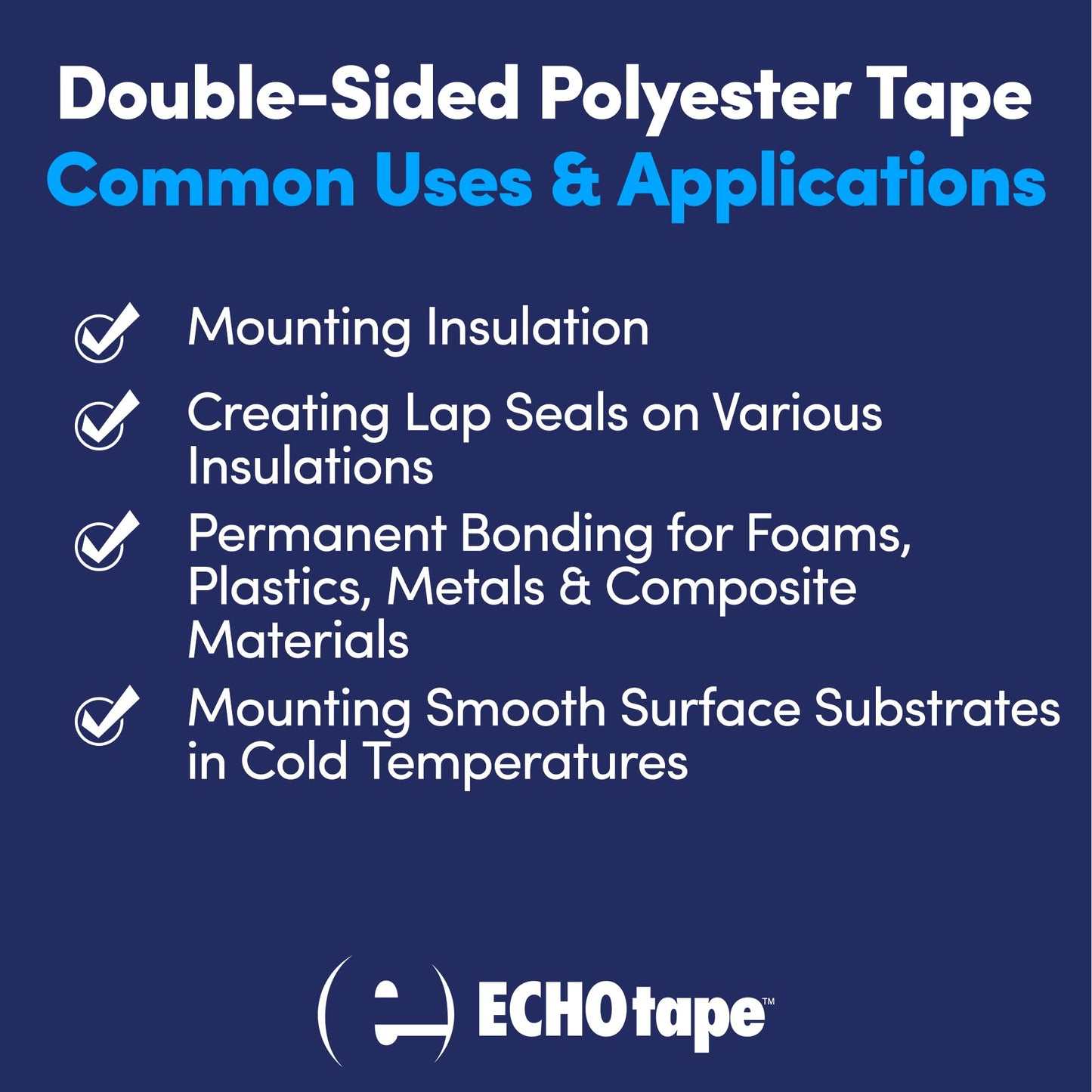 ECHOtape DC-M194A | Double-Sided Polyester Tape | Clear Thin Tape | All Weather/Cold Weather Tape | Insulation Mounting Tape | Contractor Tape | Superior Holding Power | 1.41 in x 60 yd