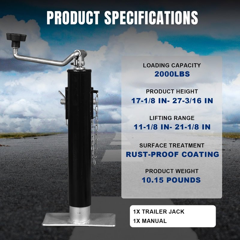 Torin 2000lbs Trailer Jack Heavy-Duty Square Direct Weld on RV Jack, 10 Inches Lift, Adjustable Drop Leg, for Lifting RV Trailer, Horse Trailer, Utility Trailer, Yacht Trailer