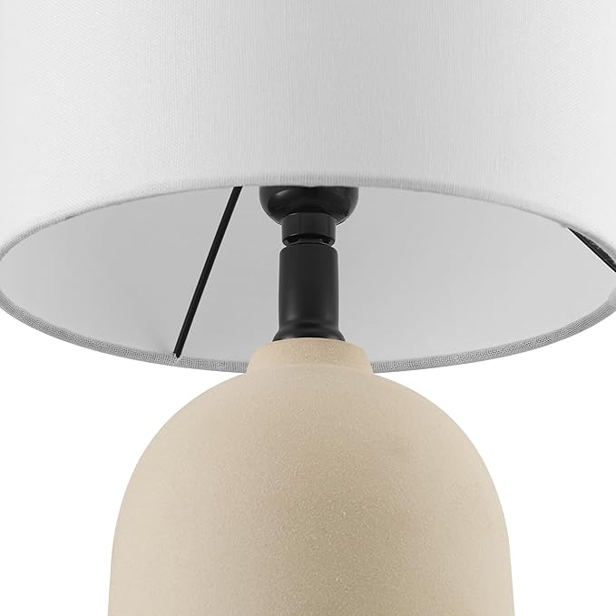 GLOBE Electric 61000142 15" Table Lamp, Ceramic, Light Concrete Finish, White Linen Shade, Rotary Switch on Socket, 5-Foot Clear Cord, Bedroom, Home Décor, Nightstand