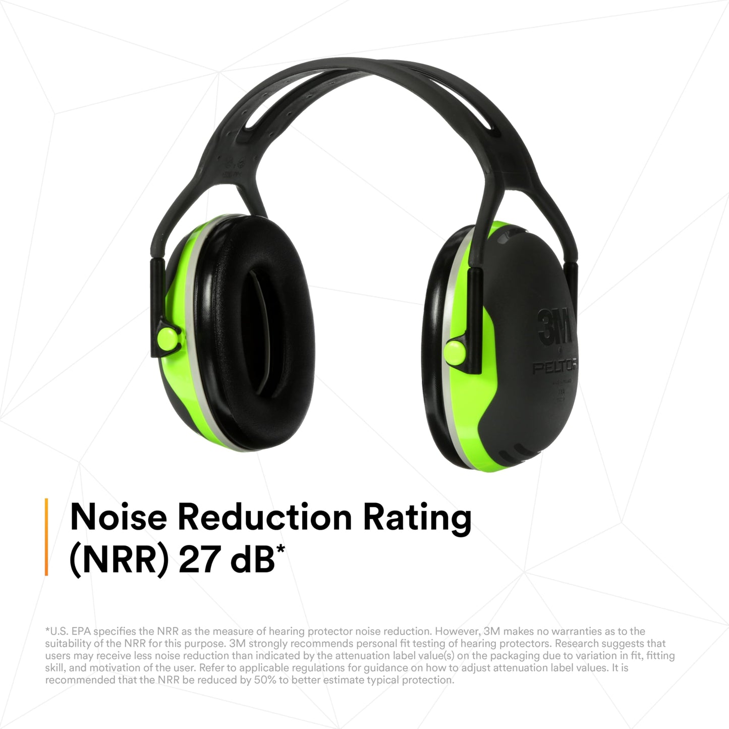 3M PELTOR Hearing Protection Earmuffs, X Series X4A, Over the Head Headband, NRR 27 dB, Pack of 1, Construction, Manufacturing, Electrical, Assembly, Sanding, Black/Green