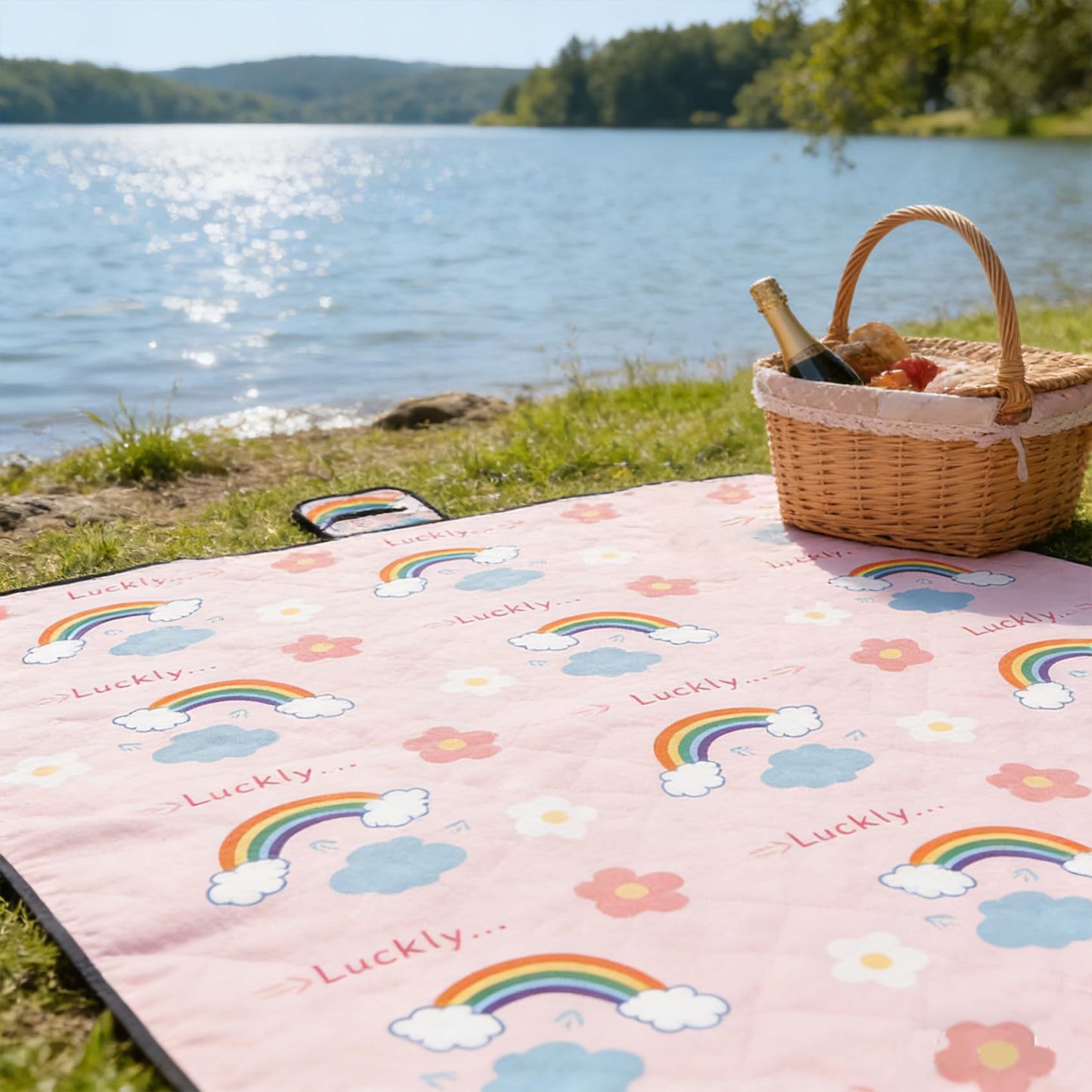SIGUENOVA Large-Sized ultrasonic Picnic mat, Foldable and Machine-Washable, 60IN*80IN, Suitable for grasslands, Parks, Hiking Camping and Family Trips (Pink)