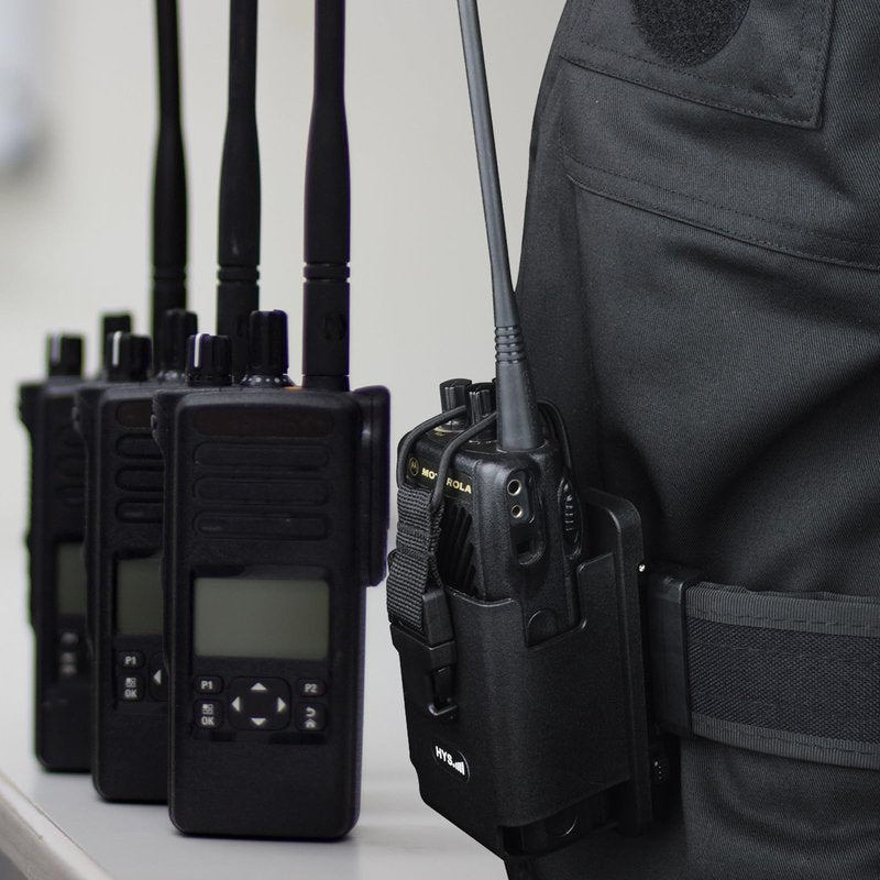 HYS Tactical Handheld Two Way Radio Holster - Portable Radio Case (TPU) with Belt Clip & MOLLE Attachment for Belt, Vest, or Pack, for Walkie-Talkie, Security, EMS, Law Enforcement Duty Gear