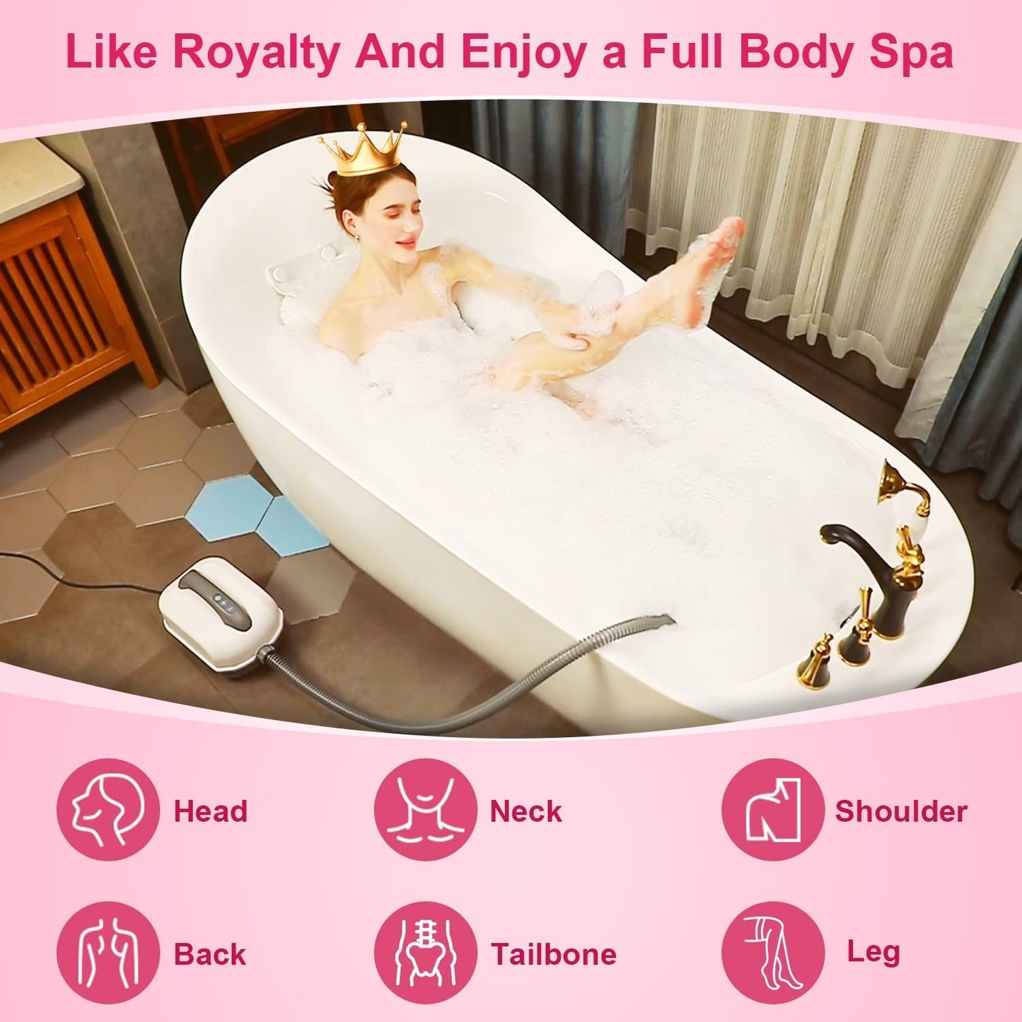Flgocexs Bubble Bath Mat,Full Body Waterproof Spa Mat for Bathtub, 6-Speed Bubbles, Remote Control & Non-Slip Suction Cups for Home Relaxation Pink
