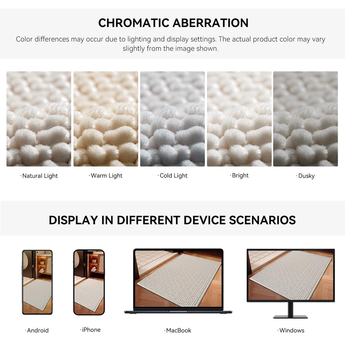 QiCaiJia 16x24 Extra Soft Chenille Bathroom Rugs - Non Slip Quick Dry Absorbent & Washable Bath Mat, Thin Low Profile Fit Under Door, Shower Mat for Outside Shower - Beige