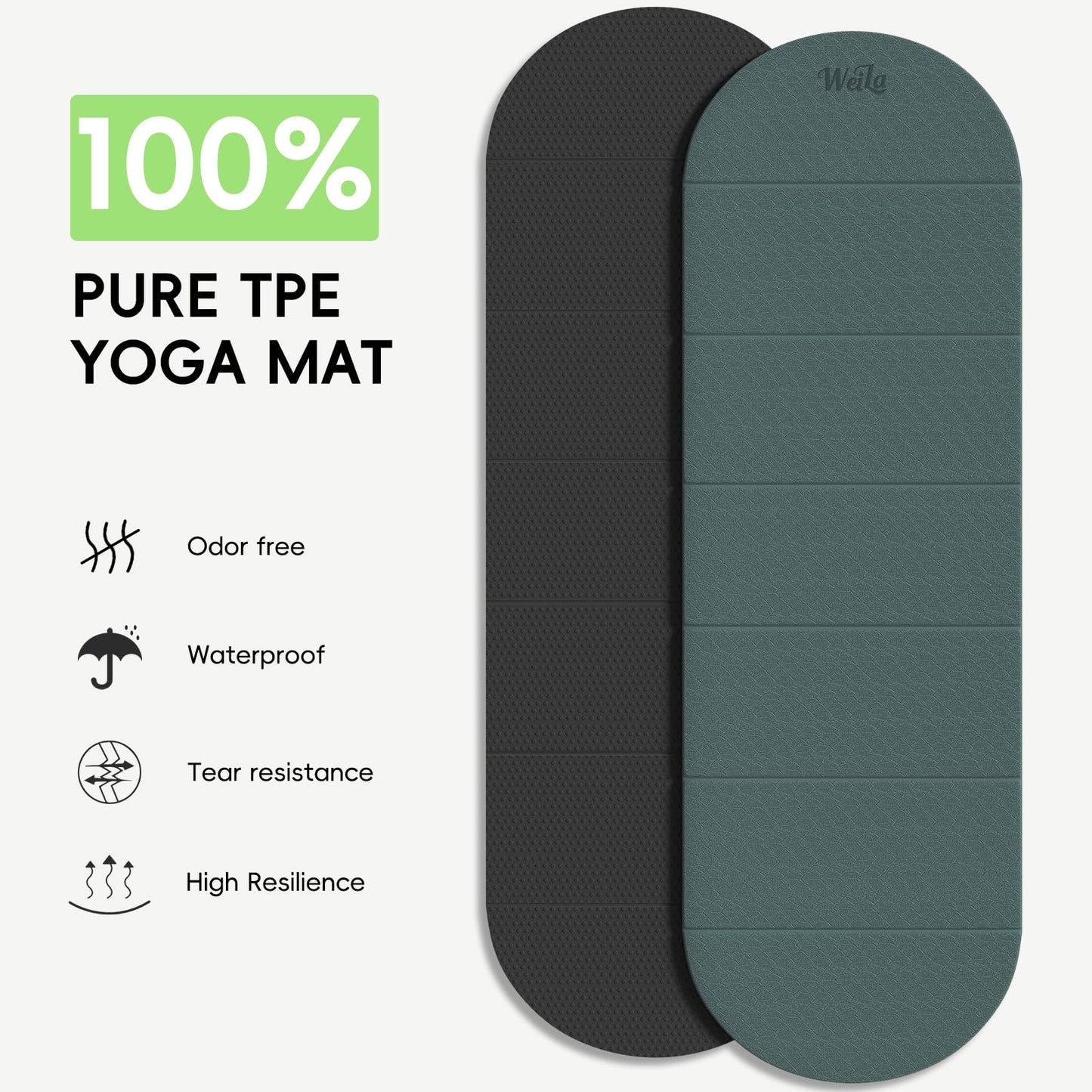 WeiLa Foldable Yoga Mat 10mm Extra Thick, 75"x26" Large, SGS-Certified Non-Slip TPE Fitness Mat, 7-Fold Portable for Yoga Pilates Floor Workouts Home Gym Travel (Dark Green & Black)