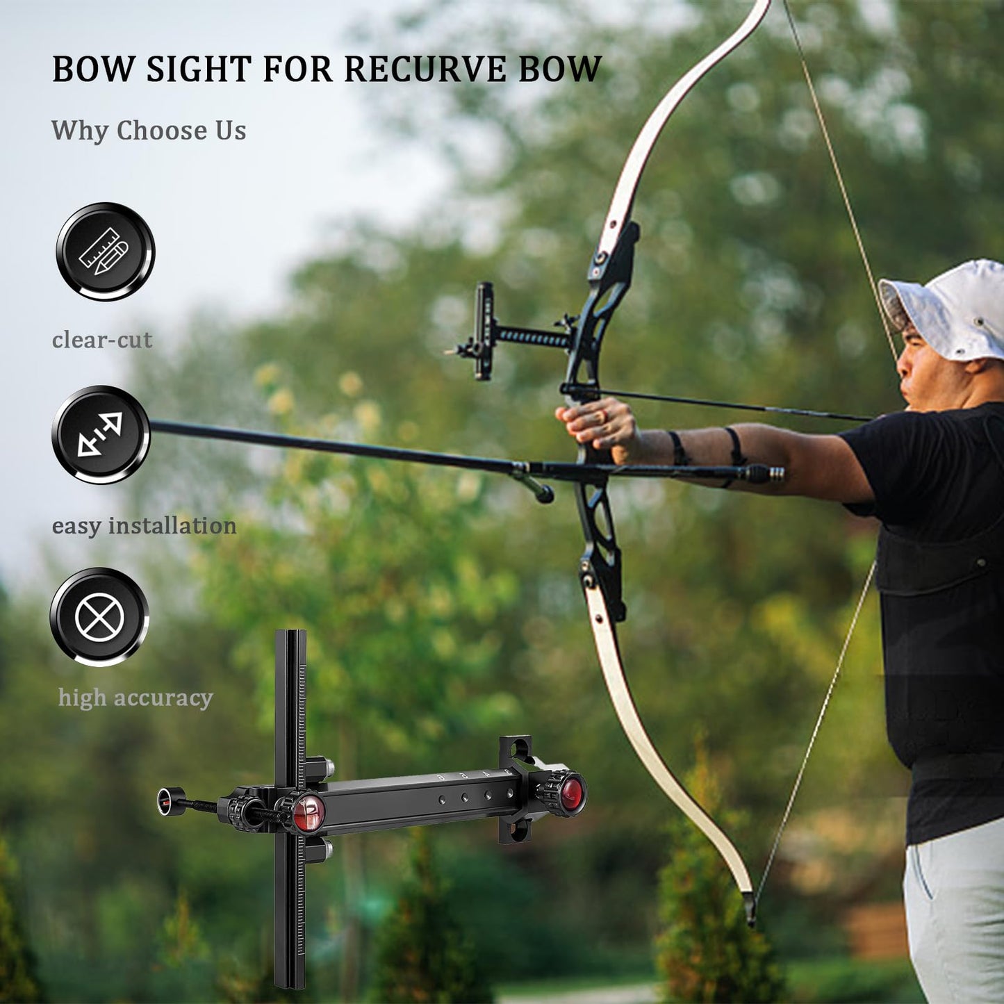 Single Pin Archery Recurve Bow Sight-Aluminum T-Shaped Left Right Handed Adjustable Bow Sight for Metal and Wooden Recurve Bow.