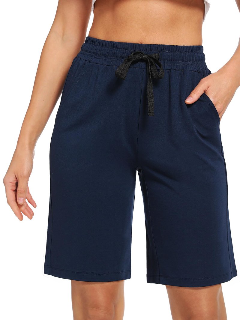 NEIOROT Women's Bermuda Shorts with Pockets Athletic Running Drawstring Lounge Shorts,1 Pack,Navy,XX-Large