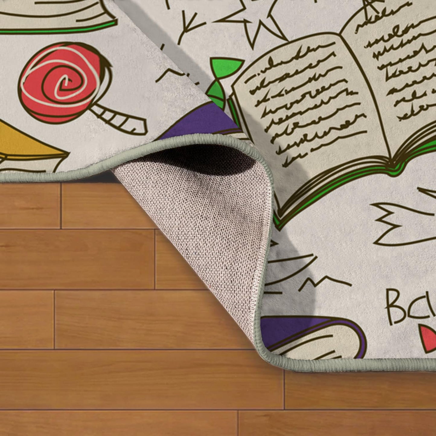 LOKMU Non-Slip Area Rugs Library Comic Doodle of Books Reading Home Decor Rugs Carpet for Classroom Living Room Bedroom Dining Kindergarten Room 5'x7'