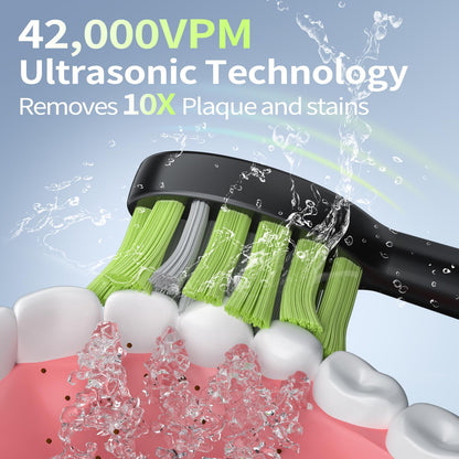 Sonic Electric Toothbrush for Adults: Deep Cleaning for Travel & Sensitive Teeth – Rechargeable Toothbrush with 6 Brush Heads, 42000 VPM, 5 Modes, 100 Days Battery Life for for Home Family