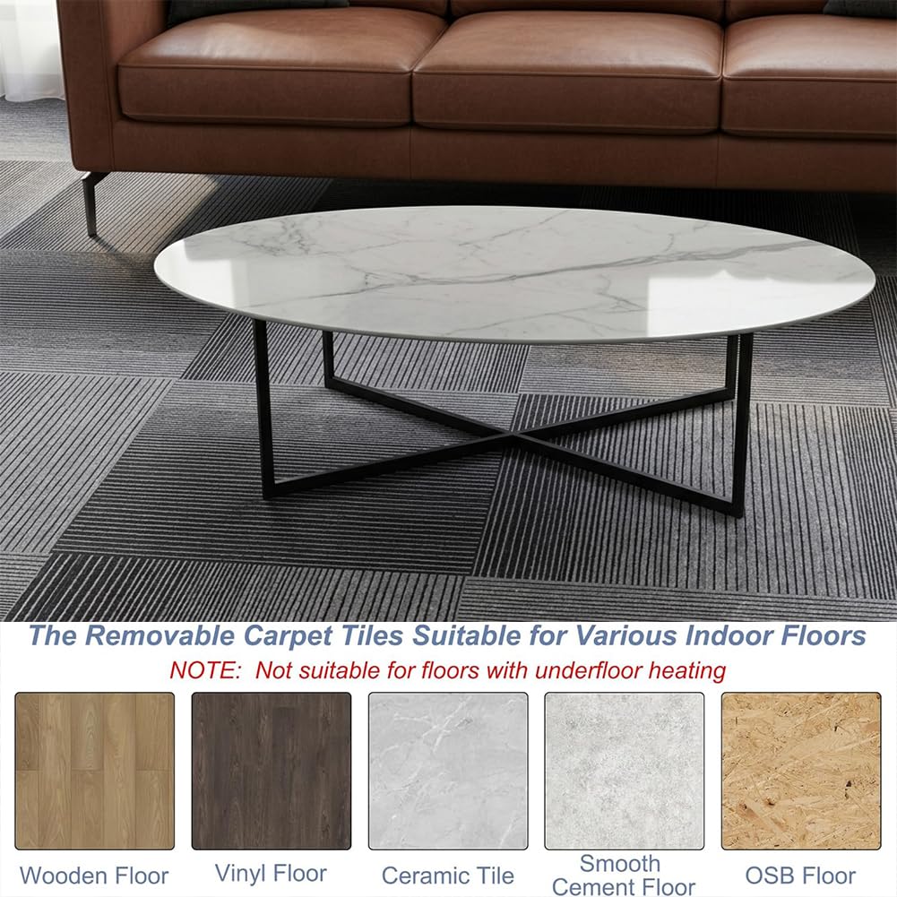 Petgrow Commercial Carpet Tiles, 24" x 24" Squares, 18 Tiles,Non-Slip Soft Floor Carpet for Office, Bedroom, Living Room, Kitchen (1, Irregular Gradient Grey)