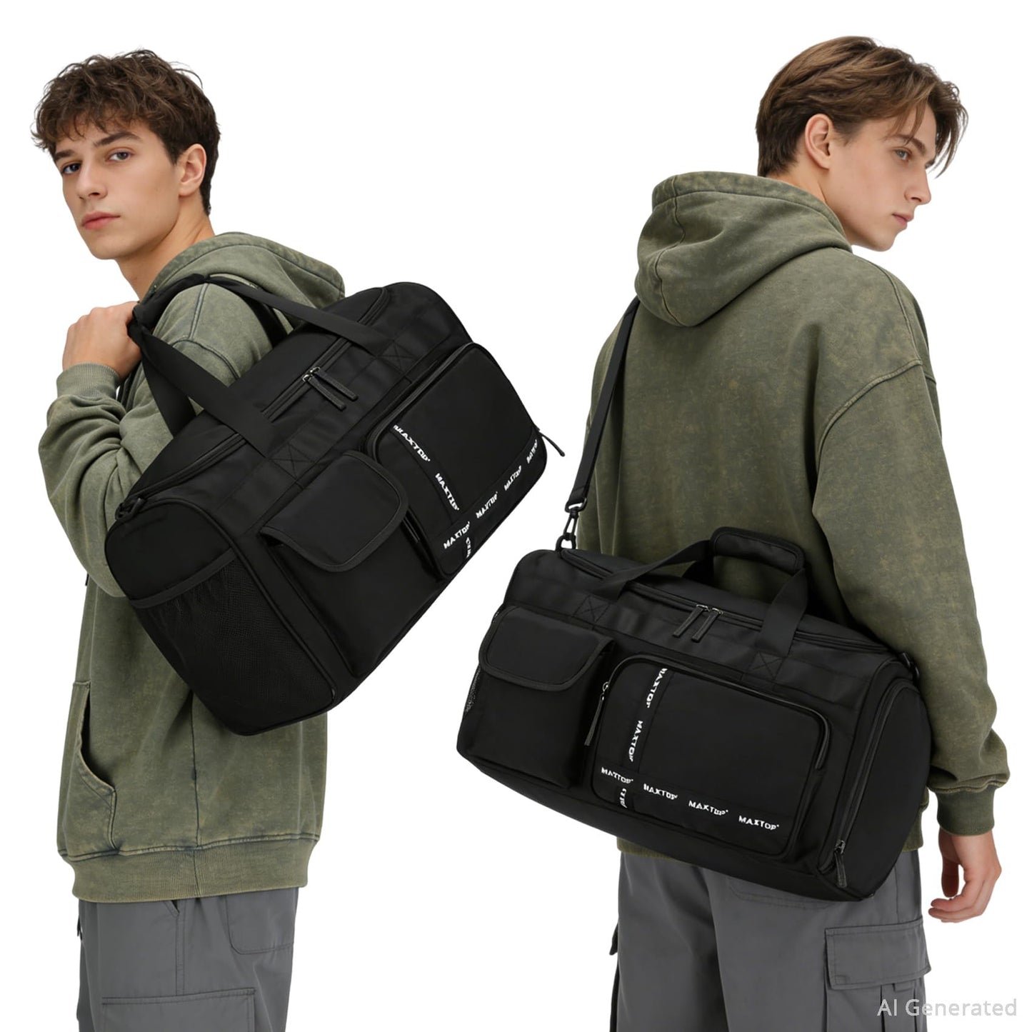 MAXTOP Large Gym Bag for Men Women with Shoe Compartment Wet Dry Separation Black Carry on Duffle Bag for Travel Sports Yoga Fitness Weekend Outdoor Activities
