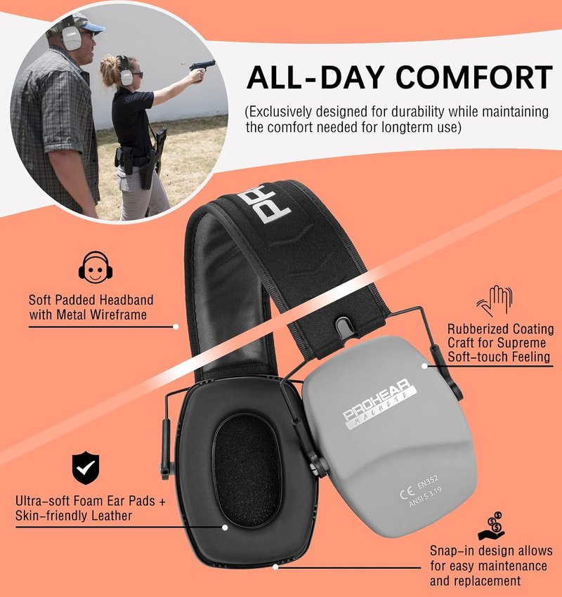 PROHEAR Ear Protection Earmuffs - Slim Design for Shooting & Noise Reduction | Comfortable Fit