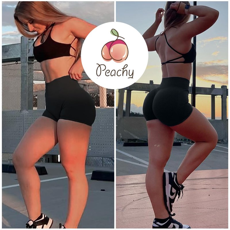 POWERASIA 4.5" Workout Impact Shorts Hidden Scrunch Butt Lifting Gym Booty Biker Shorts for Women Tummy Control Black