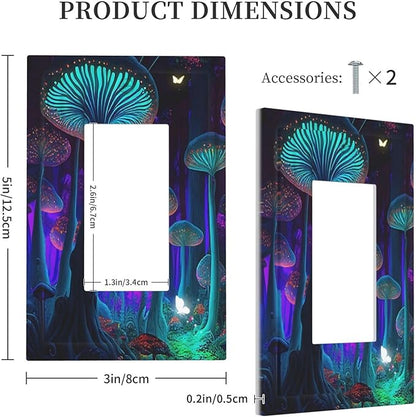 Fantasy Mushroom Forest Glowing Butterfly Single Rocker/Decora Light Switch Plate Decorative 1 Gang Outlet Cover Faceplate GFCI Electrical Receptacle Wallplate Dimmer for Bathroom Home Decor
