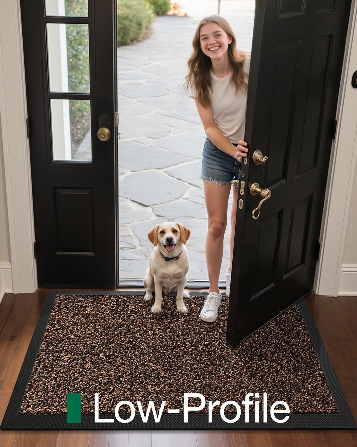 LUMI Front Door Mat Outside Entrance, 24"x36" Non Slip Low Profile Doormat for Entryway, Trap Dirt and Moisture Welcome Mats, Easy Clean, Patio, Garage,Brown