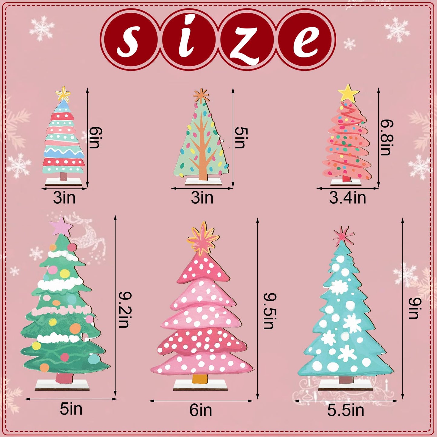 JarThenaAMCS 6 Pcs Christmas Wooden Signs 6 Sizes Christmas Tree Wood Tabletop Signs with Base Desktop Centerpieces for Xmas Home Tiered Tray Table Fireplace Windowsill Party Decor