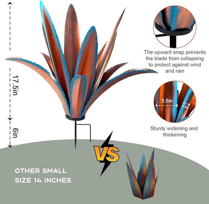 TOMBABY Enlarge Thickened Wind Resistant Metal Agave Garden Art Metal Plant Country Sculpture Statue Outdoor Decoration Agave Metal Plant Courtyard Garden Lawn Ornament Gift (1, 12 Leaves Blue)
