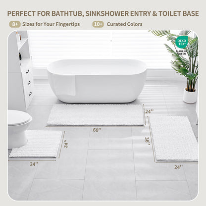 Ruggnovea Bathroom Rugs Non Slip Washable 32x20, Extra Thick Soft Chenille Absorbent Bath Mat, High Density Barrier Non Slip Backing, Quick Dry Plush Shaggy Floor Carpet for Tub&Shower, White