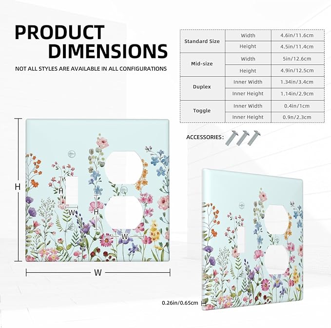 Decorative Light Switch Cover Plate Rustic Wild Floral Vintage Blue Watercolor Flower 2 Gang Outlet Covers 1 Toggle 1 Duplex Wall Plate Decorate Electrical Switch Plate Covers for Bathroom Home Decor