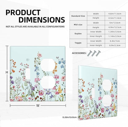 Decorative Light Switch Cover Plate Rustic Wild Floral Vintage Blue Watercolor Flower 2 Gang Outlet Covers 1 Toggle 1 Duplex Wall Plate Decorate Electrical Switch Plate Covers for Bathroom Home Decor