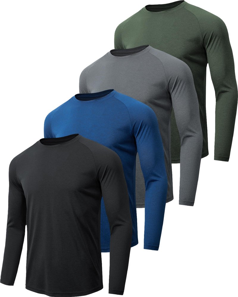 MLYENX 4 Pack Long Sleeve Shirts for Men UPF 50+ UV Sun Protection Quick Dry Moisture Wicking Workout Tee Shirts S