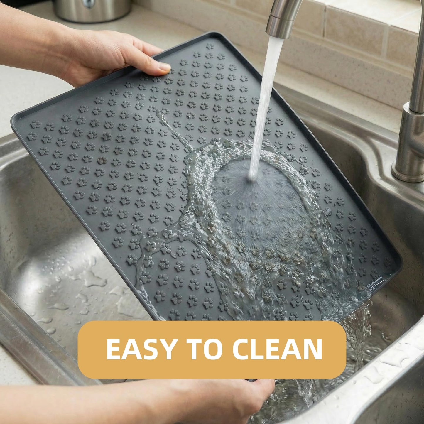 Royithpaw Silicone Dog Food Mat, 100% Waterproof Pet Feeding Mat with Raised Edge, Non-Slip Bowl Placemat for Cats & Dogs, Pets Accessories, 23.6” x 15.9”