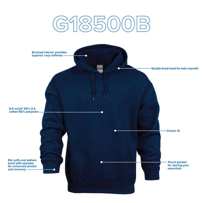 Gildan Unisex Child Hoodie Sweatshirt, Style G18500b, Navy, Medium US