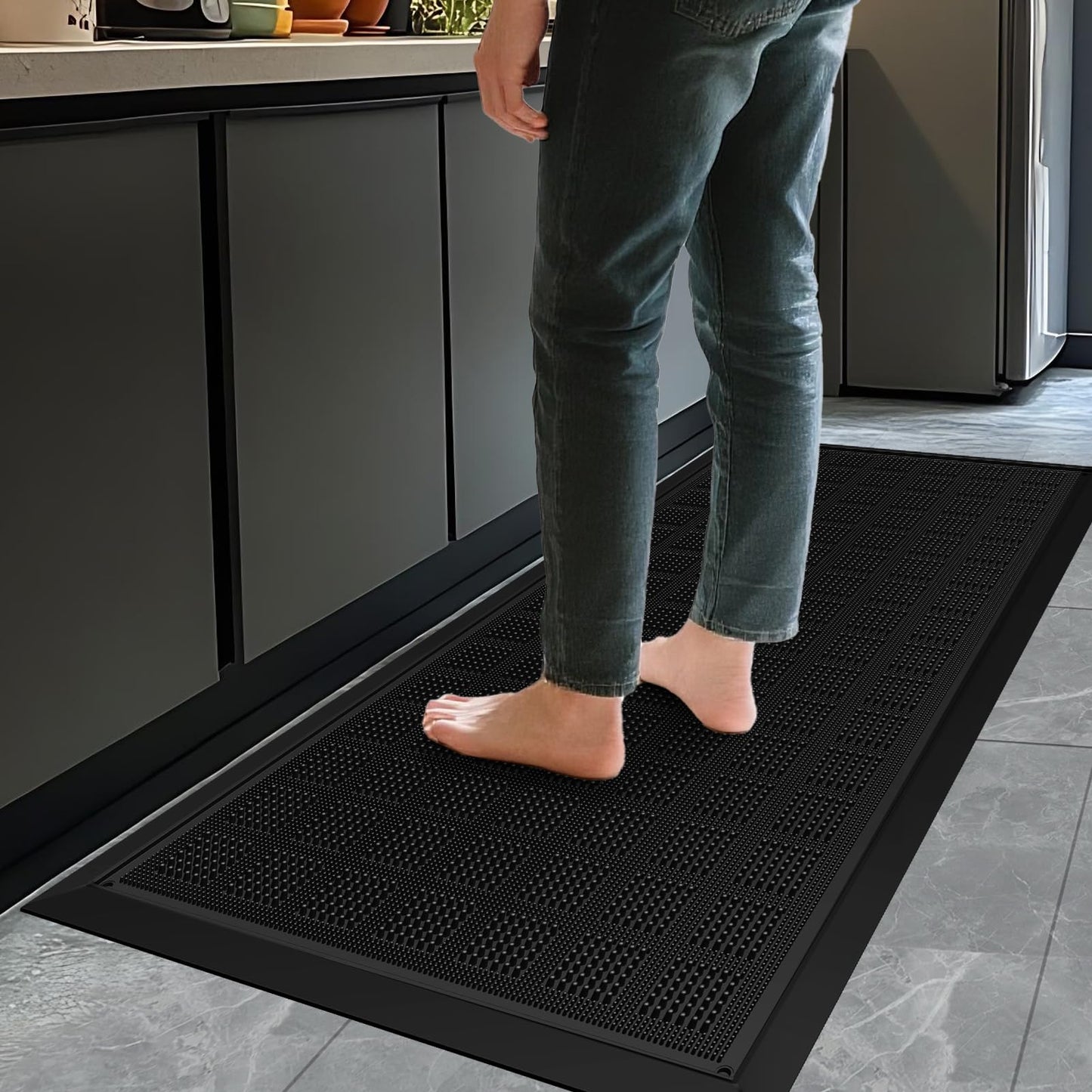 MATALL All-Weather TPE 36x17 Inch Versatile Mat -Indoor and Outdoor Non-Slip Boot Tray Floor Door Mat with Drainage Option for Home, Kitchen and Bath