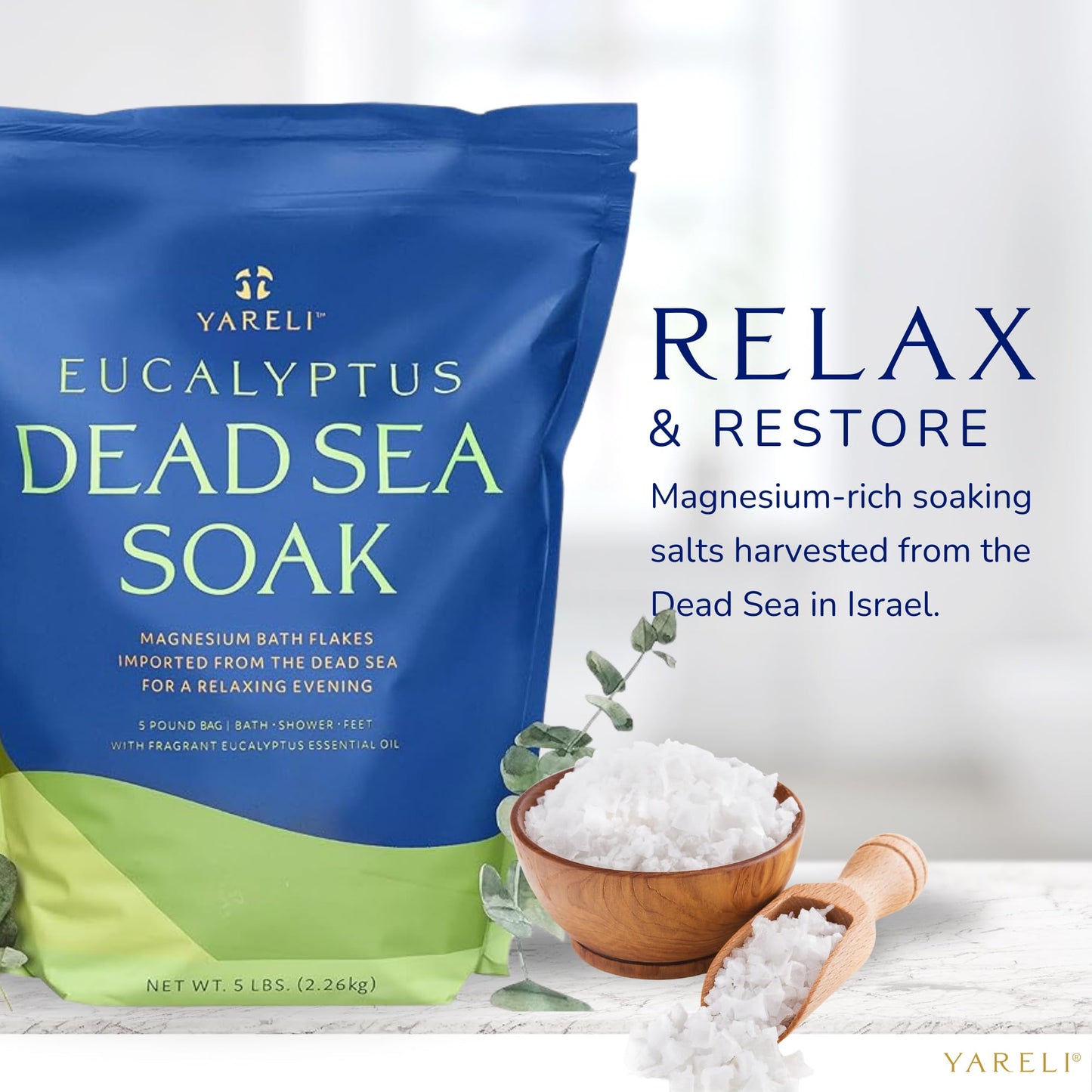 Yareli Magnesium Flakes, 15lb, Dead Sea Bath & Foot Soak, Alternative to Epsom Salt with Over 800,000mg of Magnesium Chloride Per Bag