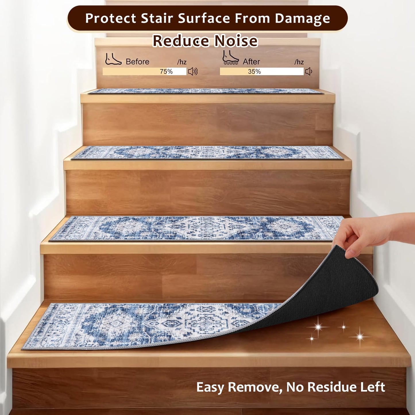 OJIA Non-Slip Stair Treads for Wooden Steps 30"x8" Indoor Stair Runner 15PCS Rubber Backed Soft Carpet Stair Treads Mat Staircase Step Treads Covers for Kids and Dogs