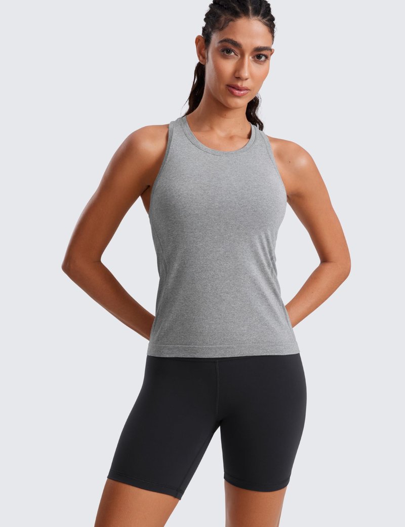 CRZ YOGA Seamless Workout Tank Tops for Women - Athletic Running Gym Sleeveless Shirts Crewneck Racerback Breathable Slate Grey Marl Small