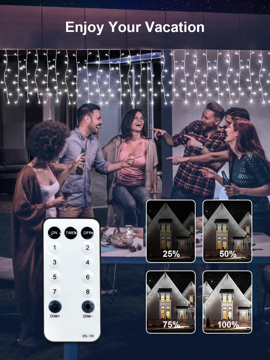 ROSCOO 32.8FT Icicle Lights, Christmas Outdoor with 400LED 75 Drops, IP65 Waterproof Eaves Lights, 8 Modes, for Christmas Eaves Garden Room Decoration Cool White